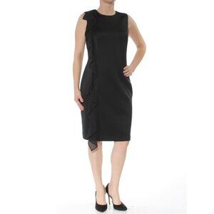 NWT Calvin Klein Black Full Side Ruffle Trim Sleeveless Sheath Dress, size 10